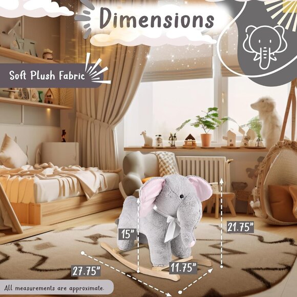 HAPPY TRAILS Plush Elephant Rocker Ride On Toy with Sound- Baby/Kids/Toddler EUC - Picture 12 of 13